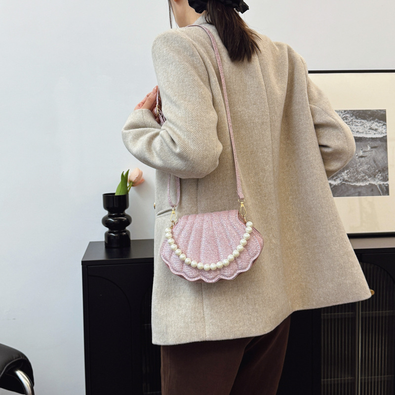 Fashionable and simple bag 2025 Spring New Korean-style stylish and trendy shell pearl hand-held shoulder crossbody bag Specification drawing