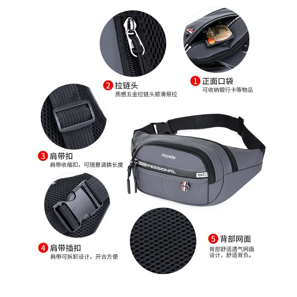 Large-capacity cash register waist bag, Oxford fabric couple crossbody waist bag, fashionable and versatile, small change business bag wholesale and consignment details Picture