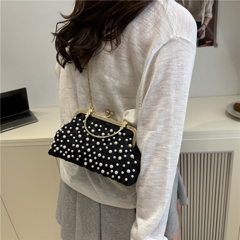 Beaded hand-held evening bag 2025 Summer New style elegant purple single-shoulder chain crossbody bag Specification drawing