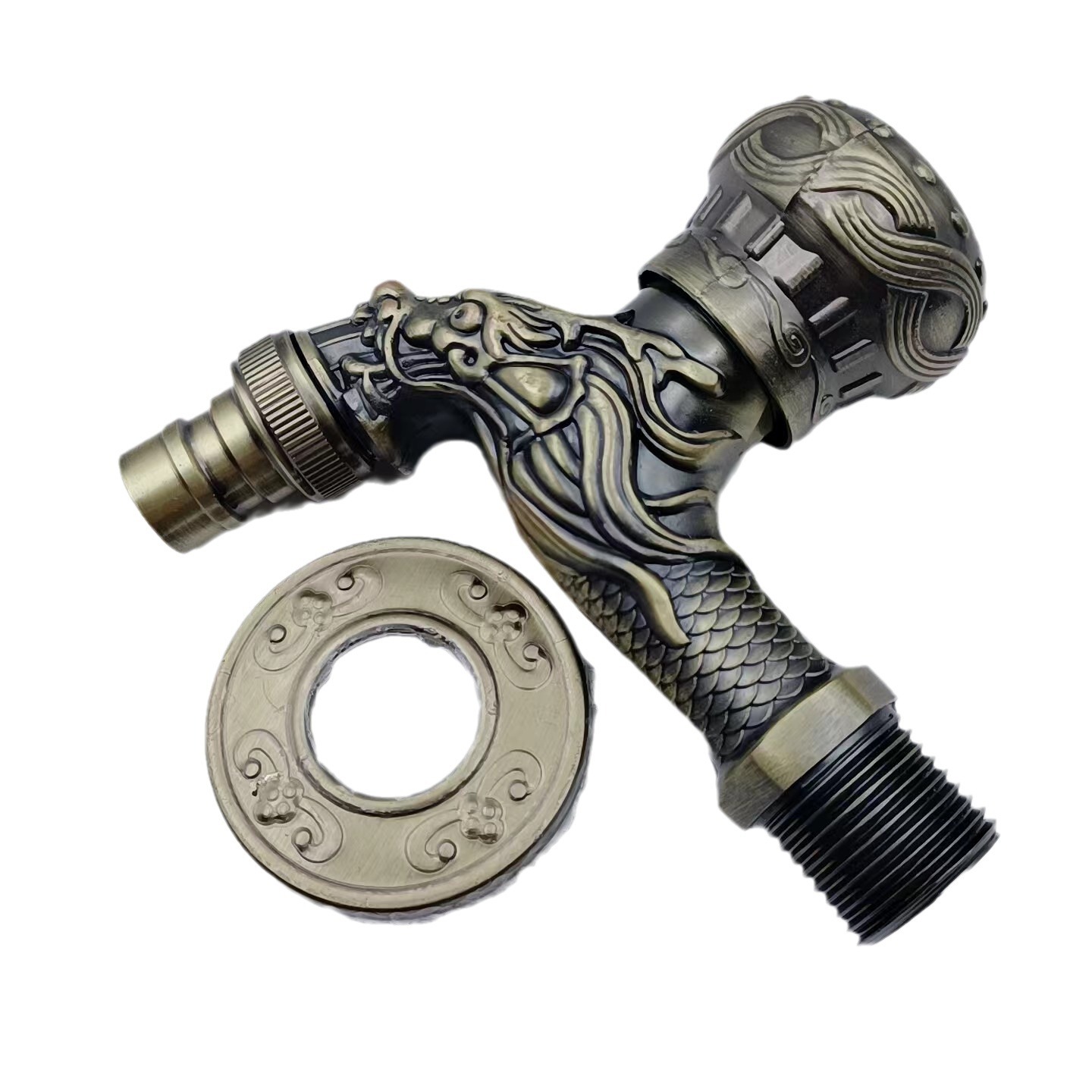 Antique dragon-shaped European-style thickened washing machine faucet, retro and simple, four-inch universal sun protection washing machine faucet details Picture