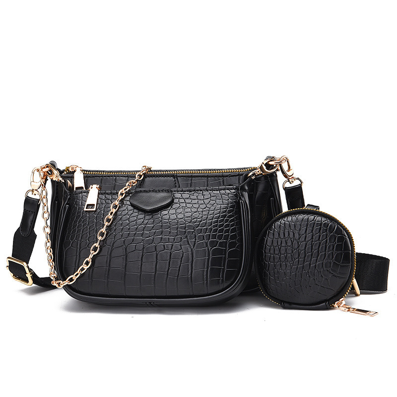 Women's handbag 2022 new crocodile pattern small square bag, PU leather mother and child bag, three-piece set, European and American style single-shoulder crossbody bag Item Picture