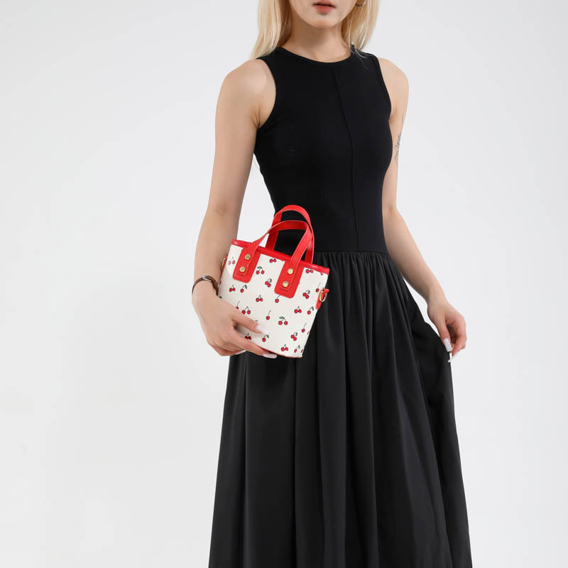 Large-capacity, cute commuting single-shoulder tote bucket, cross-border 2025 new cherry hand-carry fashionable handbag Specification drawing