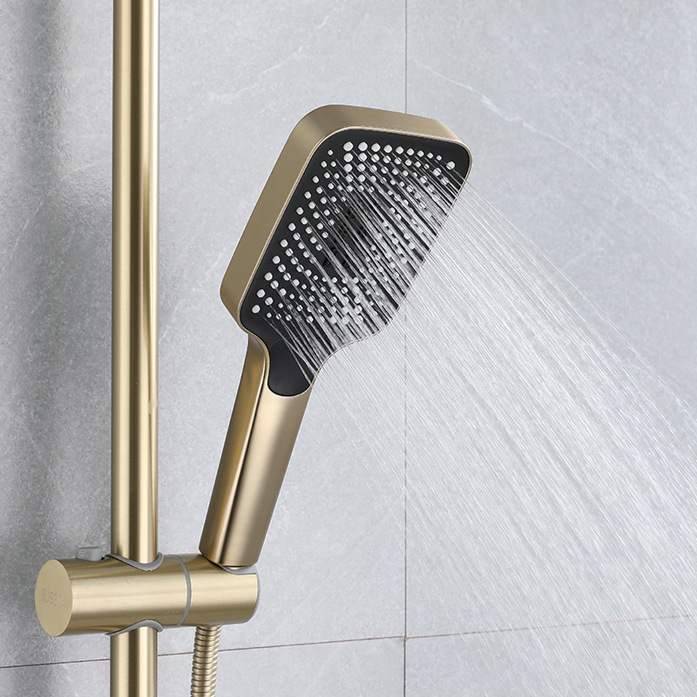 Brushed gold three-function showerhead set with three-speed water change, enlarged top spray, 304 stainless steel swing gear shifting Specification drawing