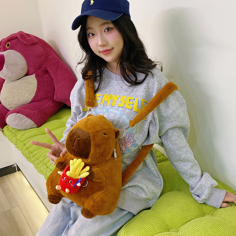 New Capibara Capybara plush cartoon backpack pendant accessory style girlish storage bag Birthday present details Picture