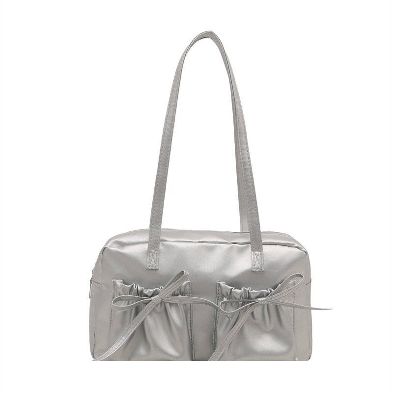 Silver commuter large-capacity tote bag for women 2025 new style bowling bag, single-shoulder underarm bag, hand-held pillow bag Item Picture