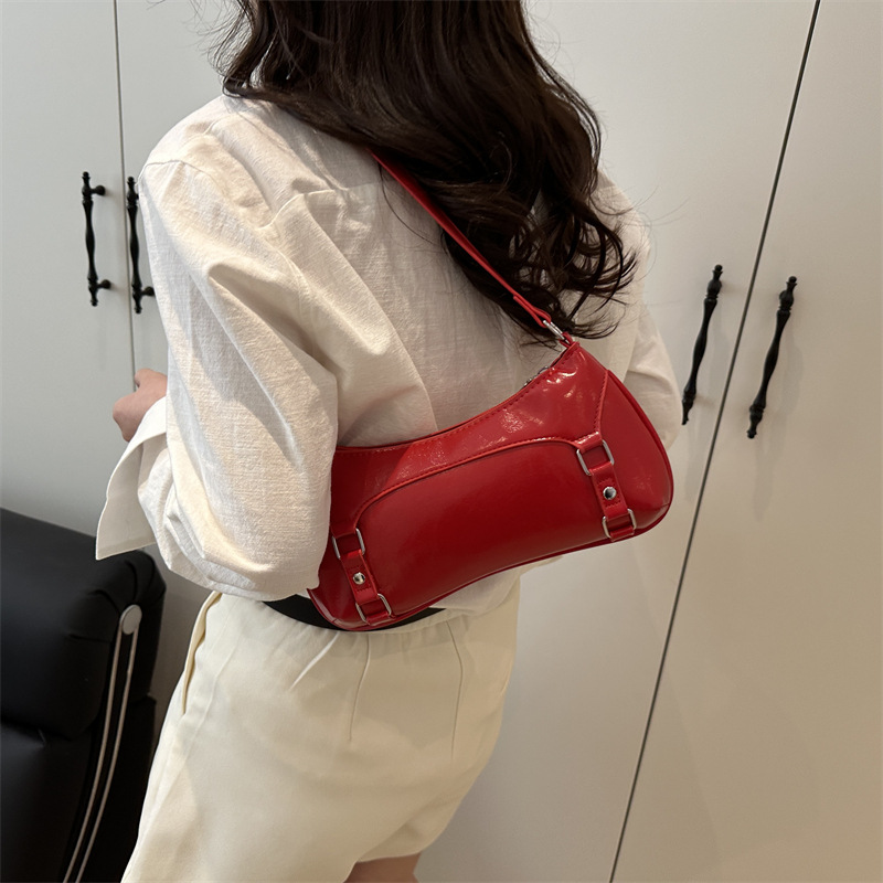 Solid color simple baguette bag for women 2025 new trendy and fashionable niche design single-shoulder bag sweet and casual underarm bag Specification drawing