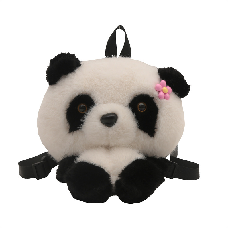 New cartoon panda bag 2024, cute single-shoulder double-back crossbody bag, mink fur backpack, claw machine doll exchange Item Picture