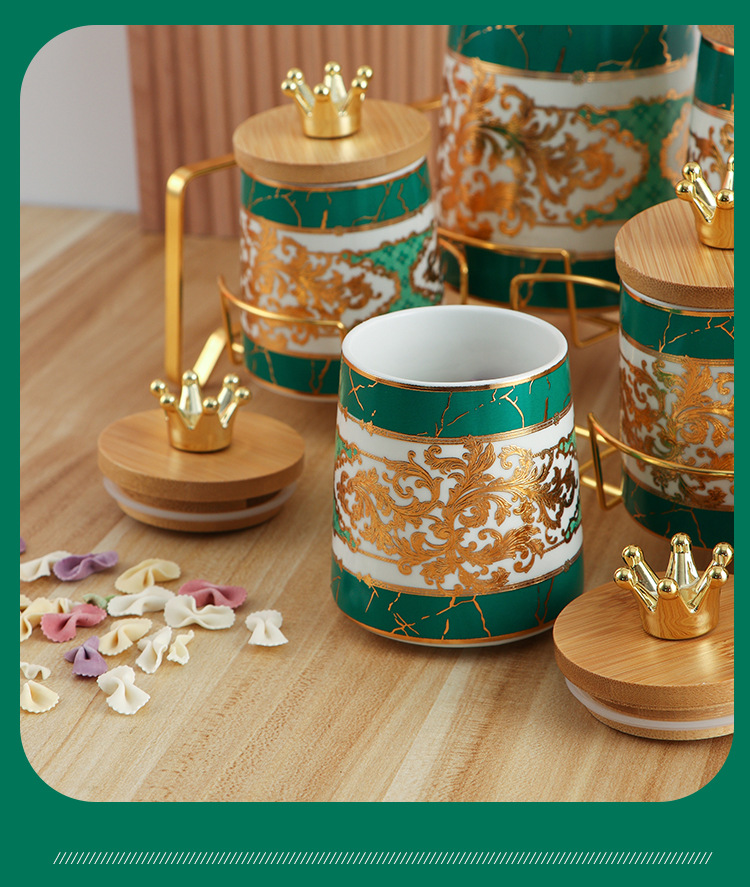 家用 置物架 盐味精罐子 北欧风创意收纳带盖密封电镀金 调味罐 简约 轻奢 厨房套装 个性 盐调料品 玻璃密封罐 收纳罐详情8