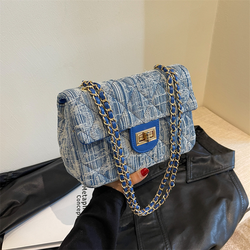 Denim bag for women's niche design 2023 New fashionable diamond-shaped chain bag Versatile casual single-shoulder crossbody bag Specification drawing