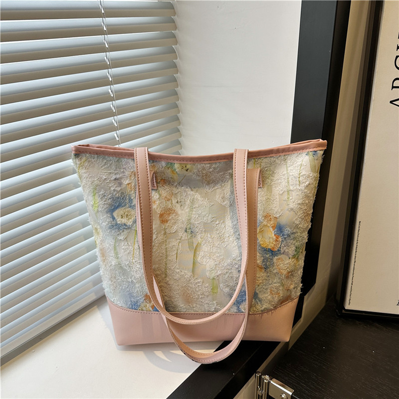 Fresh and gentle style fairy chiffon canvas bag, tulip women's single shoulder bag, large-capacity handbag full figure