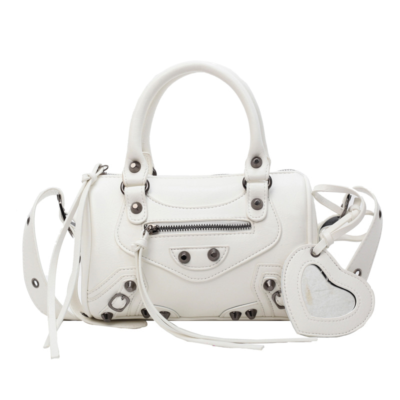 Cool motorcycle bag for women 2025 New style, trendy and fashionable hand-painted pure color pillow bag with rivets, versatile single-shoulder crossbody bag Item Picture