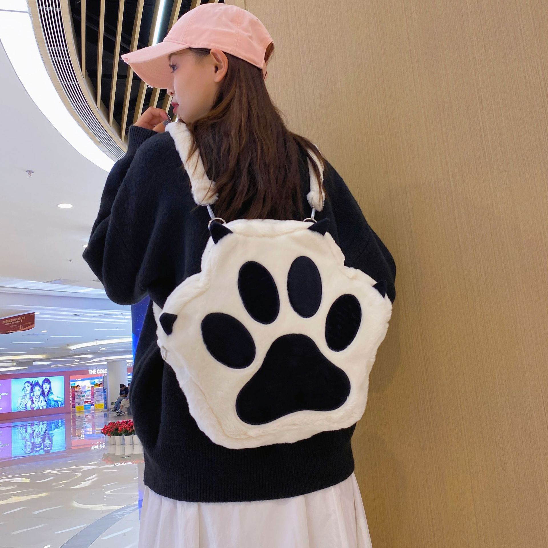Cute cat paw backpack 2023 New style plush backpack, Instagram soft girl, large-capacity student funny backpack details Picture