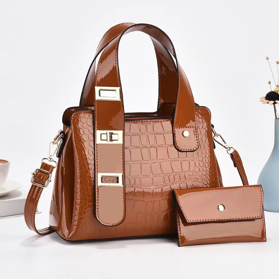 Two-piece fashionable women's bags, simple and trendy diamond-patterned shiny leather embossed combination bags, crossbody bags wholesale Specification drawing
