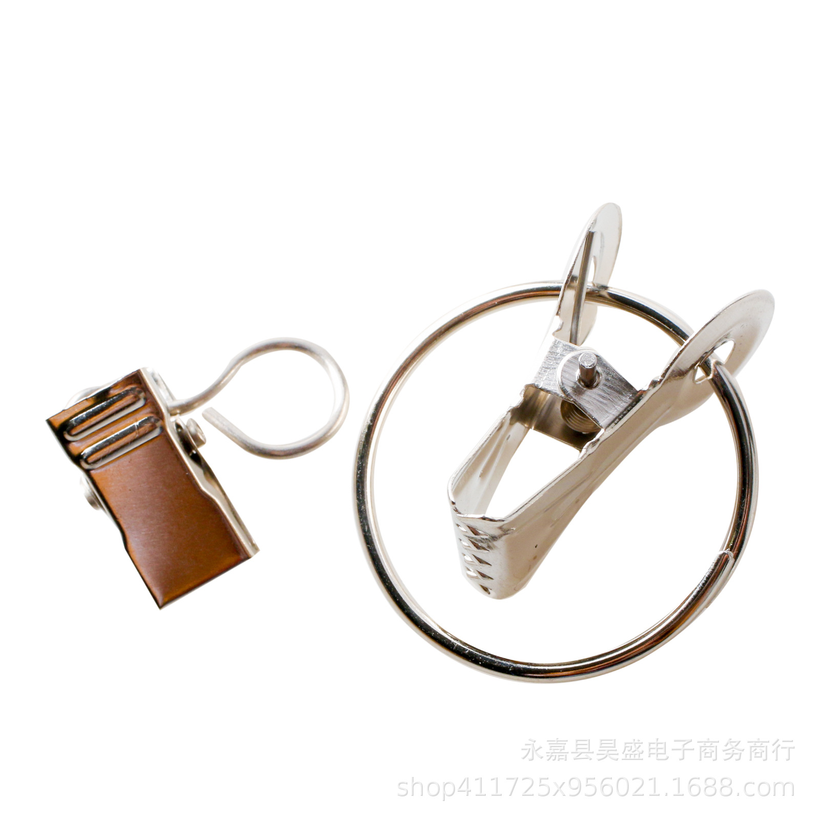 Roman circle curtain clip, large serrated metal clip with ring buckle, bath curtain accessory, open and closed curtain clip details Picture