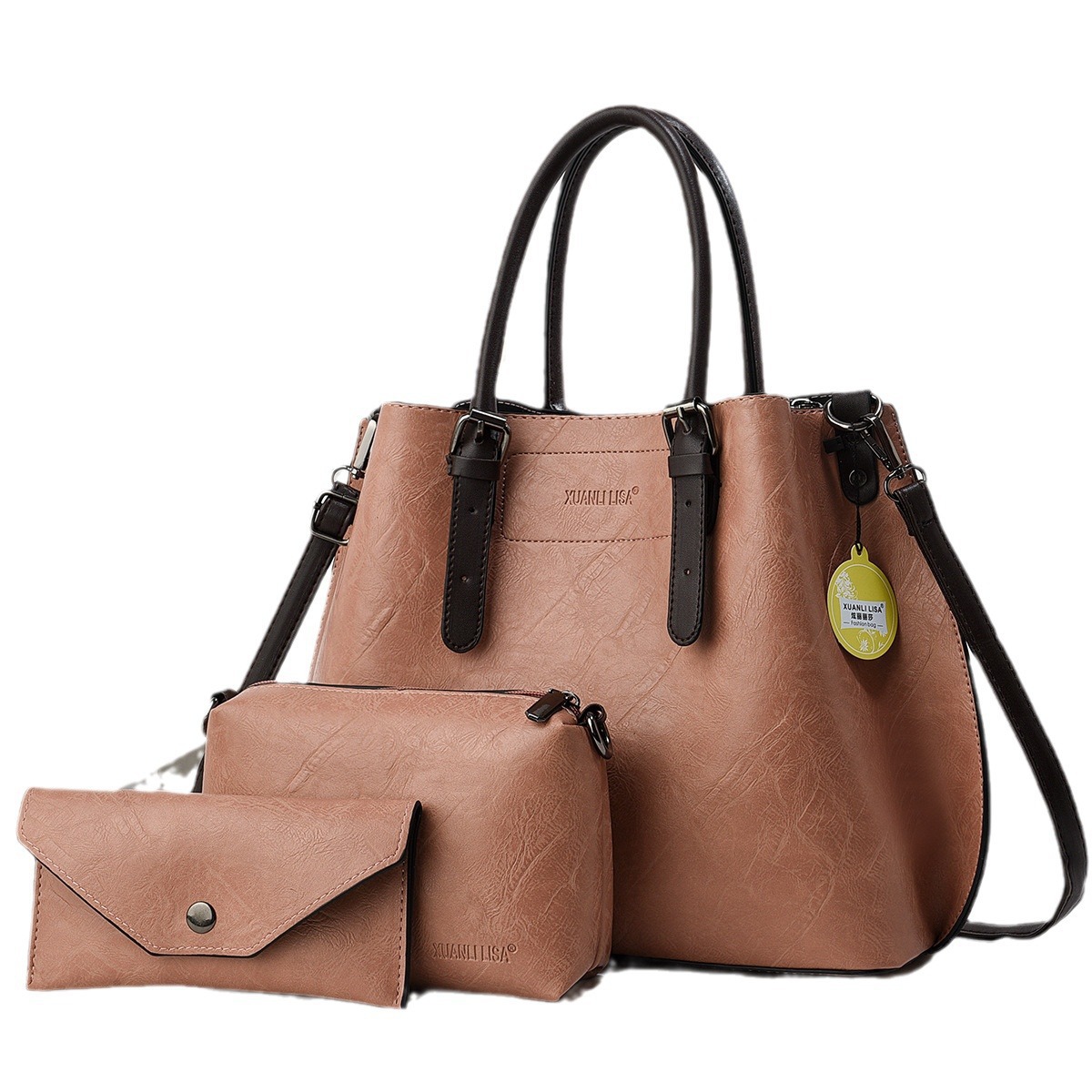 Three-piece women's bag set 2025 New style, elegant mother-and-child bag, simple and versatile large bag, retro pu hand-held shoulder crossbody bag Item Picture