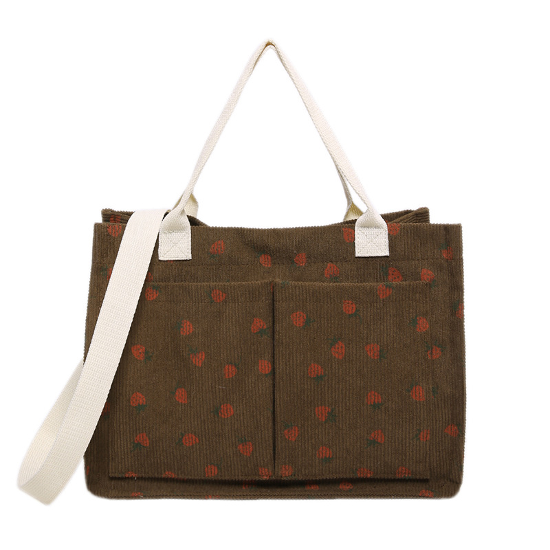 Single-shoulder hand-held tote bag for 2024 autumn and winter, new large-capacity corduroy student commuting crossbody bag Item Picture