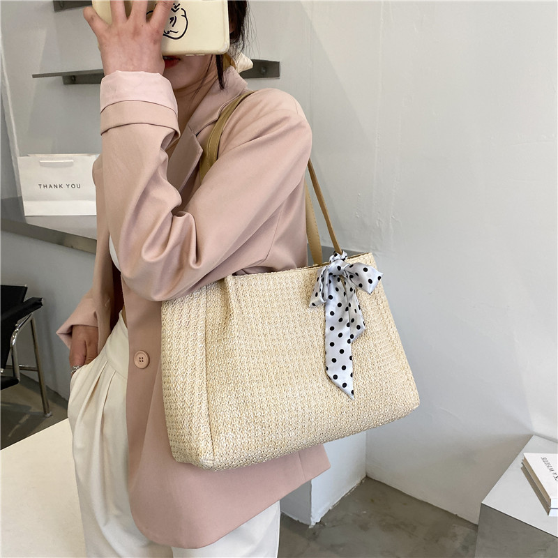 Large-capacity straw woven tote bag for women, 2024 new style fashionable shoulder bag, casual woven bag, commuter bag Specification drawing