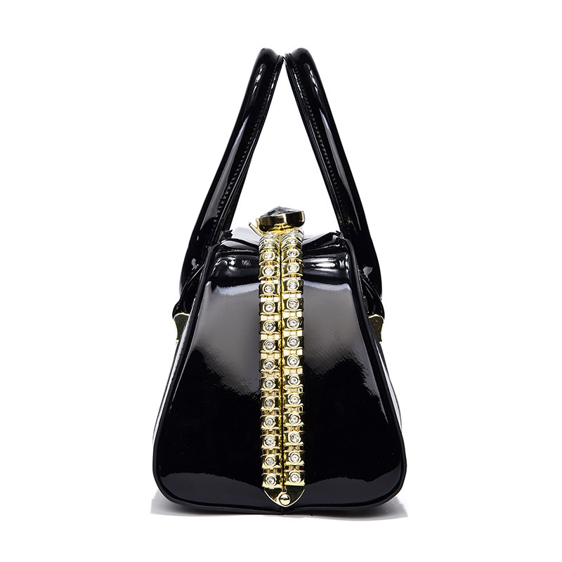 Cross-border trend bright leather color-blocked single-shoulder bag, Taizhou women's bag, steel frame diamond-encrusted women's bag, set handbag factory direct sales details Picture