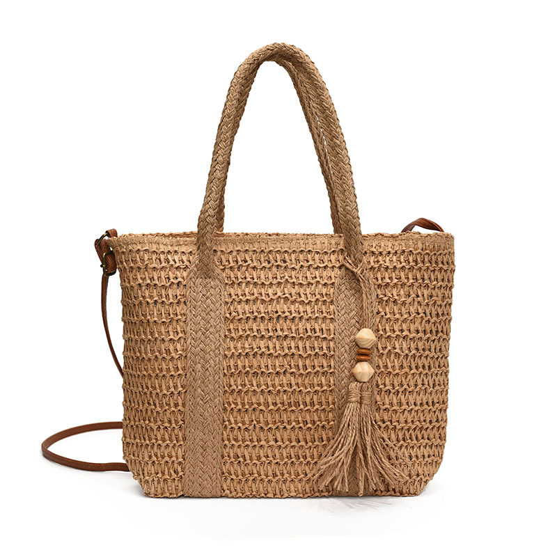 High-end large-capacity hand-held woven bag for women 2025 summer, new style beach vacation straw woven single-shoulder tote bag Item Picture