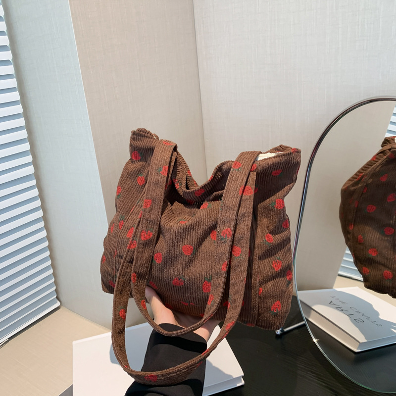 The 2024 new corduroy large-capacity single-shoulder bag is a fashionable and versatile tote bag for women and a cloth bag for students' classes full figure