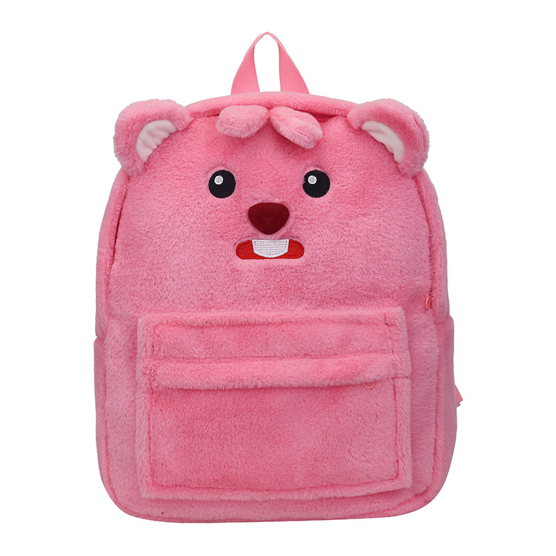 A new cartoon plush backpack for girls in 2024, featuring a cute strawberry bear, beaver and capybara, with a large capacity for class Item Picture