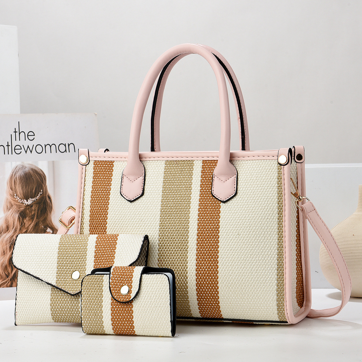 Three-piece set of best-selling fashion crossbody bag 2024 manufacturer's best-selling new hand-held women's versatile PU large bag for foreign trade Specification drawing
