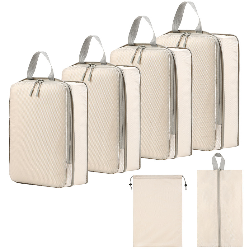 A six-piece set of multi-functional travel storage bags, compressible clothing sorting bags, portable luggage organizing and storage bags full figure
