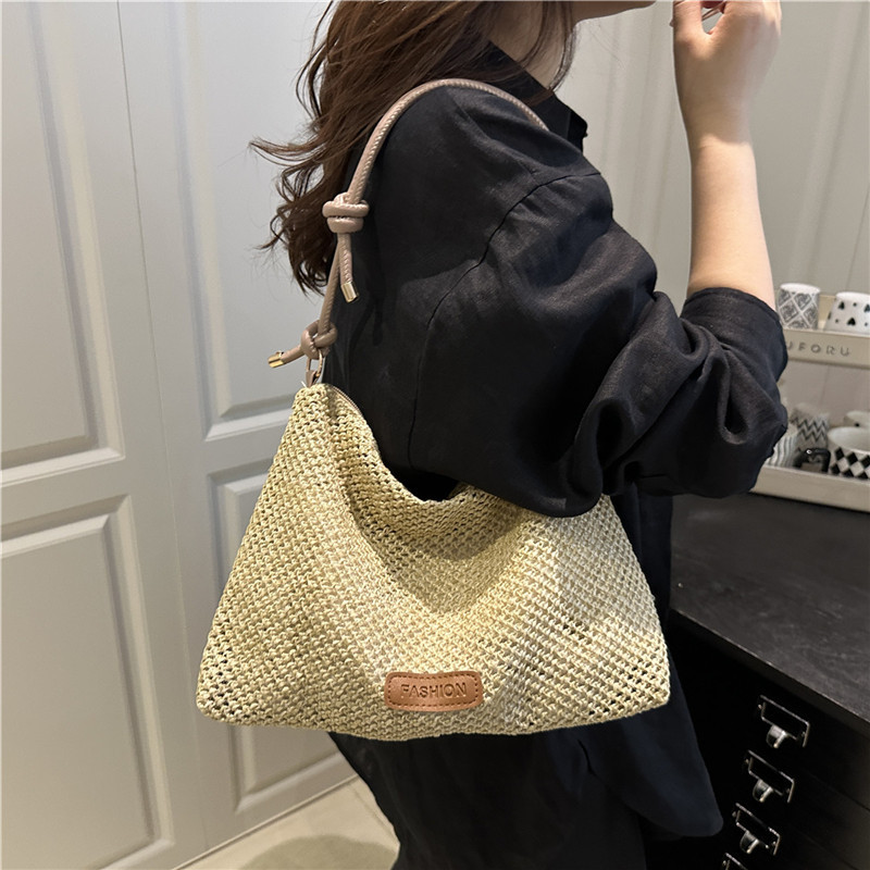 New large-capacity woven handbag for women, 2025 summer seaside vacation straw woven bag, single-shoulder tote bag Specification drawing