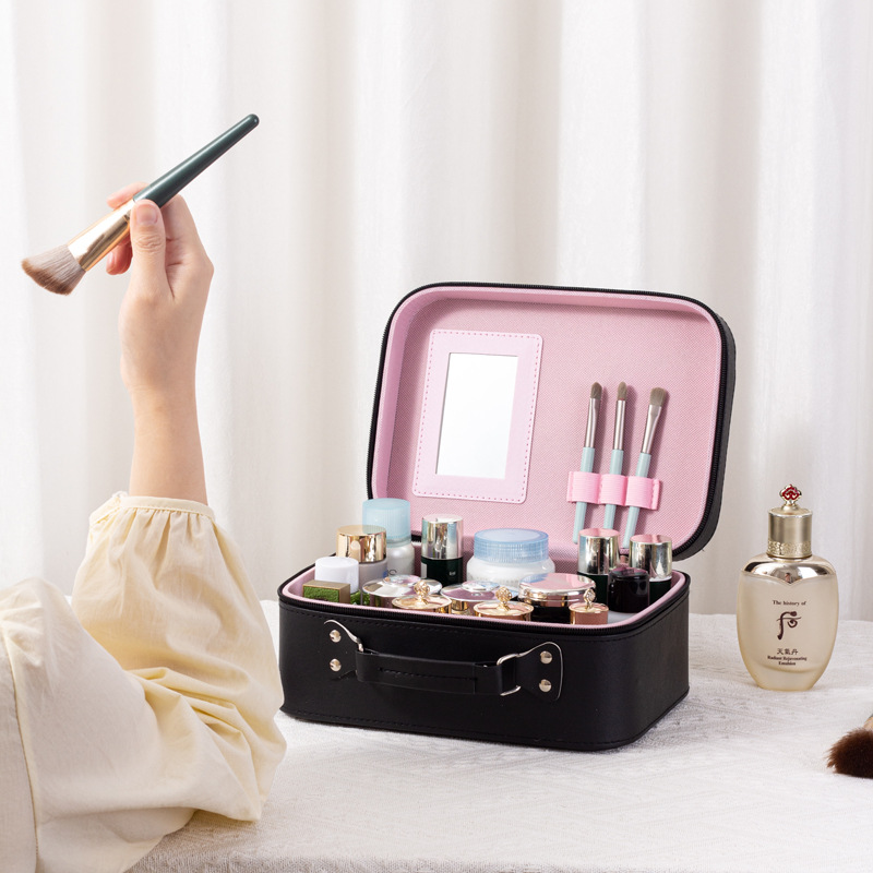 Factory wholesale high-beauty makeup cases, large-capacity makeup bags, portable travel suitcases, desktop storage boxes, and souvenirs Specification drawing