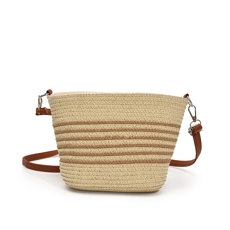 Spring 2025 straw woven bag, French niche woven bag, fashionable and beautiful mobile phone bag, stylish crossbody single-shoulder bucket bag Item Picture