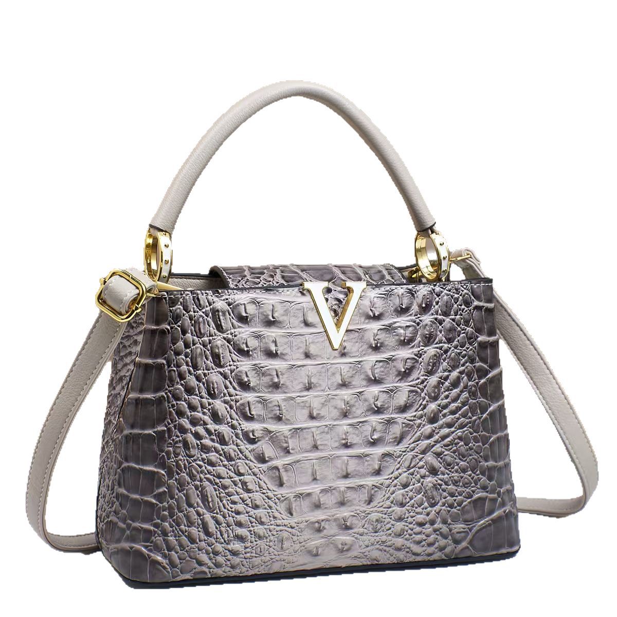 Cross-border foreign trade 2025 Best-selling crocodile pattern V-shaped handbag, large-capacity tote bag, light luxury and high-end single-shoulder bag Item Picture