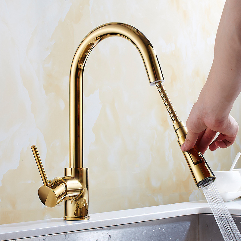 Haimingsi Golden pull-out Faucet Rotating Kitchen Faucet sink Sink Sink Hot and cold faucet 8055D Specification drawing