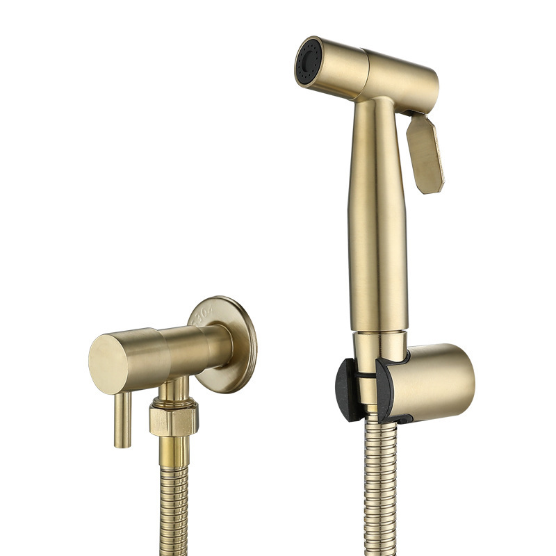 Golden 304 stainless steel toilet, women's washbasin, spray gun set, pressurized nozzle, bathroom bidet, toilet flushing device Item Picture