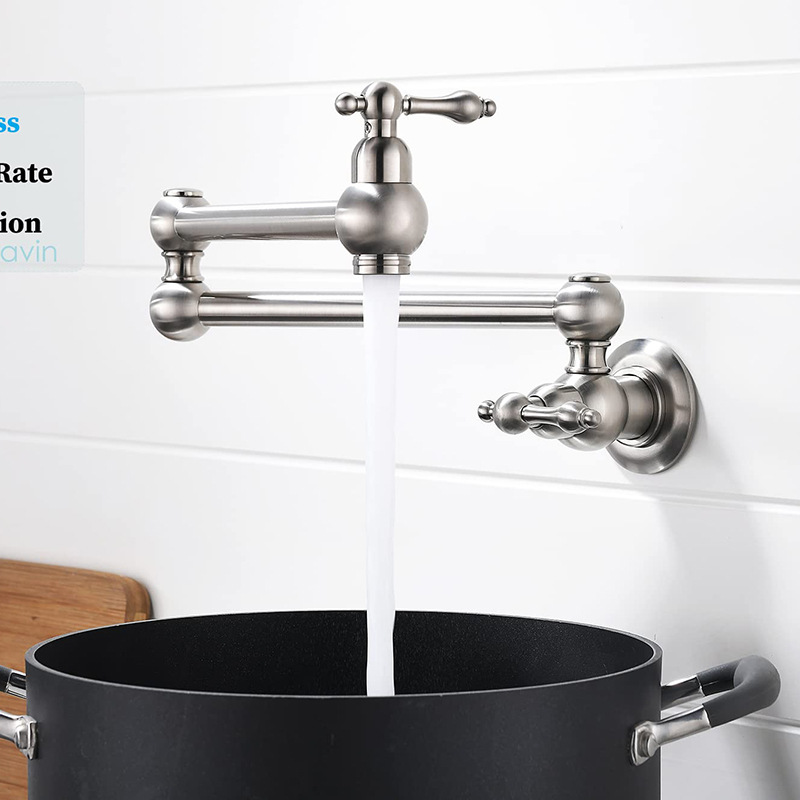 North American all-copper antique single-cooling kitchen stove, folding faucet, brushed wall-mounted double-switch telescopic faucet full figure