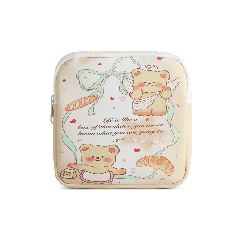 Cartoon cute storage bag, women's makeup bag, headphones, keys, cards, small item storage box, sanitary napkin bag, waterproof leather Item Picture