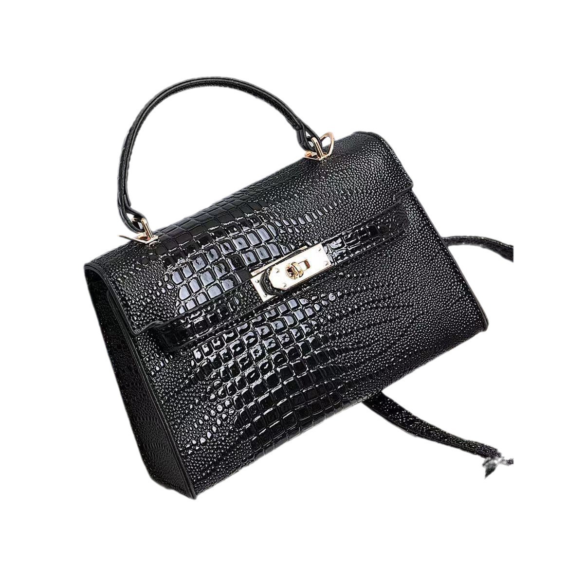 The new Spring/Summer 2023 crocodile-patterned Kelly bag is a French-style lockable handbag that is fashionable and versatile. It is a single-shoulder crossbody bag Item Picture