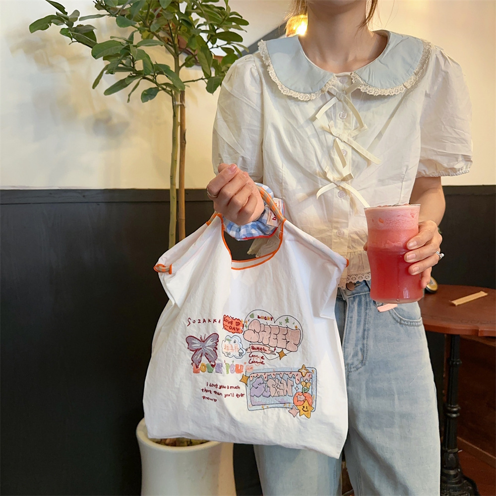 4683 ins Sweet Women's embroidered shopping bags, hand-held bags, Oxford cloth bags, handbags, student class handbags Specification drawing