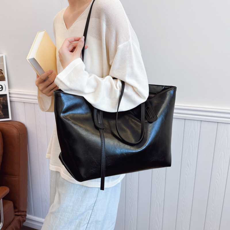 Large bag, women's large capacity, 2025 summer new textured tote bag, college student commuting bag, single-shoulder bag Specification drawing