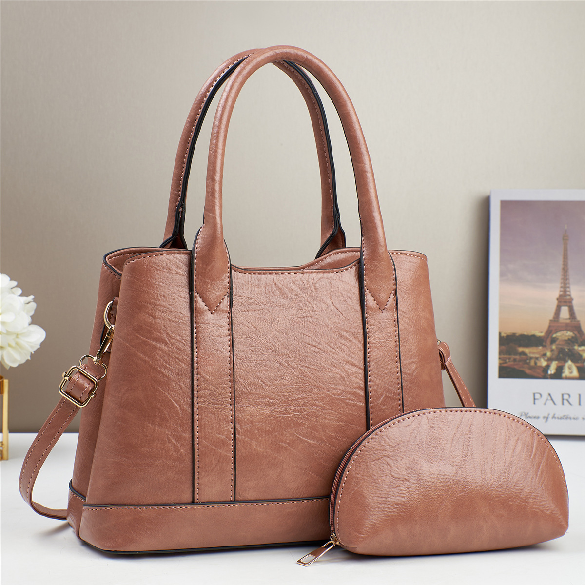Large-capacity women's 2024 new crossbody bag, retro texture, mother and child hand-held women's bag, elegant mother's single-shoulder bag Specification drawing