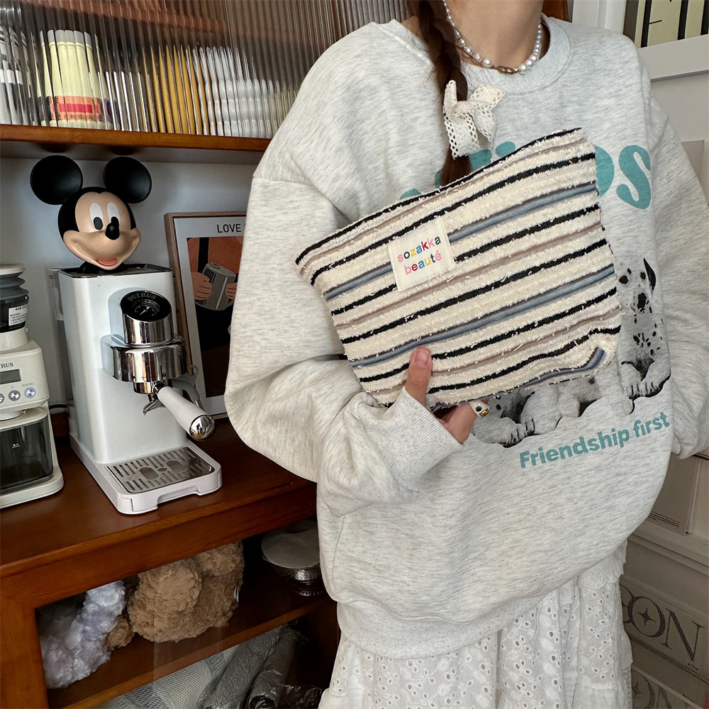 311112 Korean version large-capacity striped handbag, women's canvas bag, commuting cotton bag, single-shoulder crossbody bag, underarm bag Specification drawing
