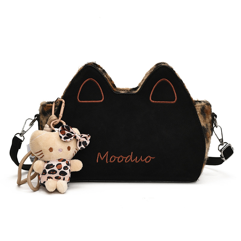 Retro and fashionable leopard print cat ear bag for women 2024 new niche design, trendy single-shoulder bag, high-end and versatile women's bag Item Picture