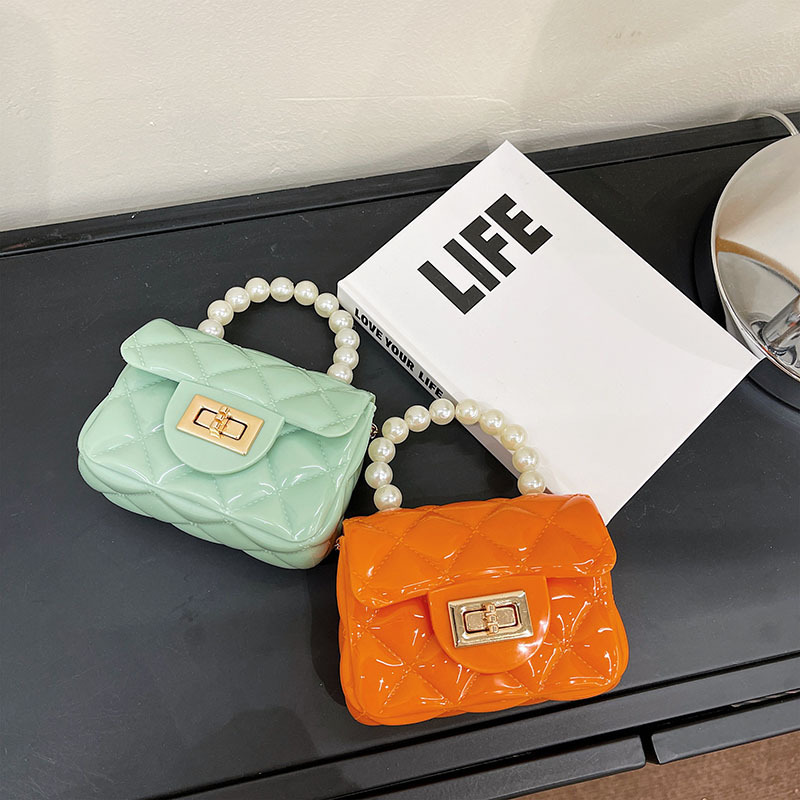 Jelly bag Southeast Asian export wholesale children's and girls' bags 2025 new style chain pearl handbag diamond-shaped girls' bag Specification drawing
