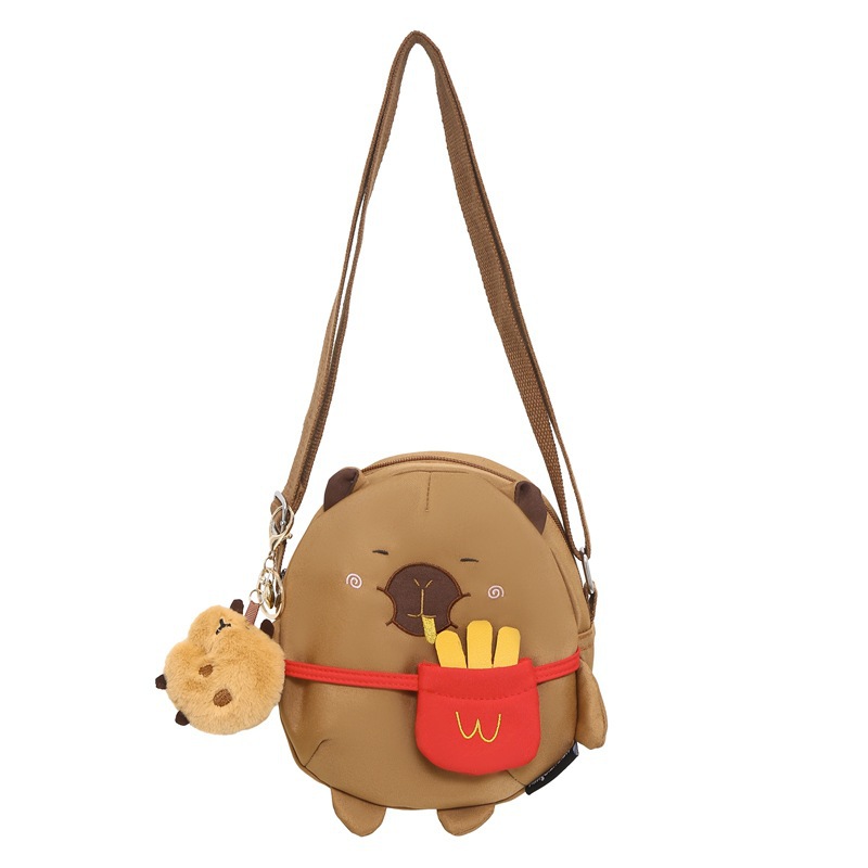 Capibara fun cartoon single-shoulder crossbody bag, cute and girlish water guinea pig small round bag, girl storage backpack Item Picture