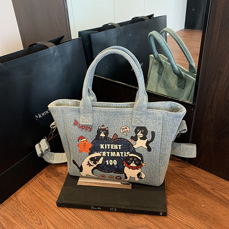 Cartoon denim bag for Girls 2025 New Trendy and fashionable school-style tote bag, casual large-capacity bag Specification drawing
