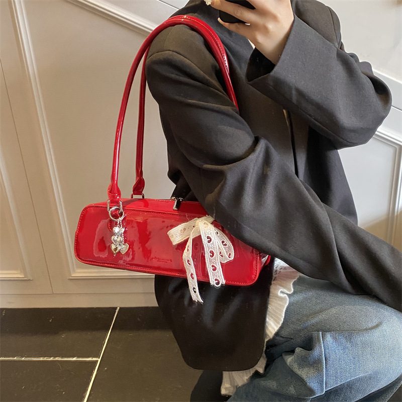 High-end quality French niche bags, trendy bow scarves, versatile underarm bags, simple and stylish baguette single-shoulder bags details Picture