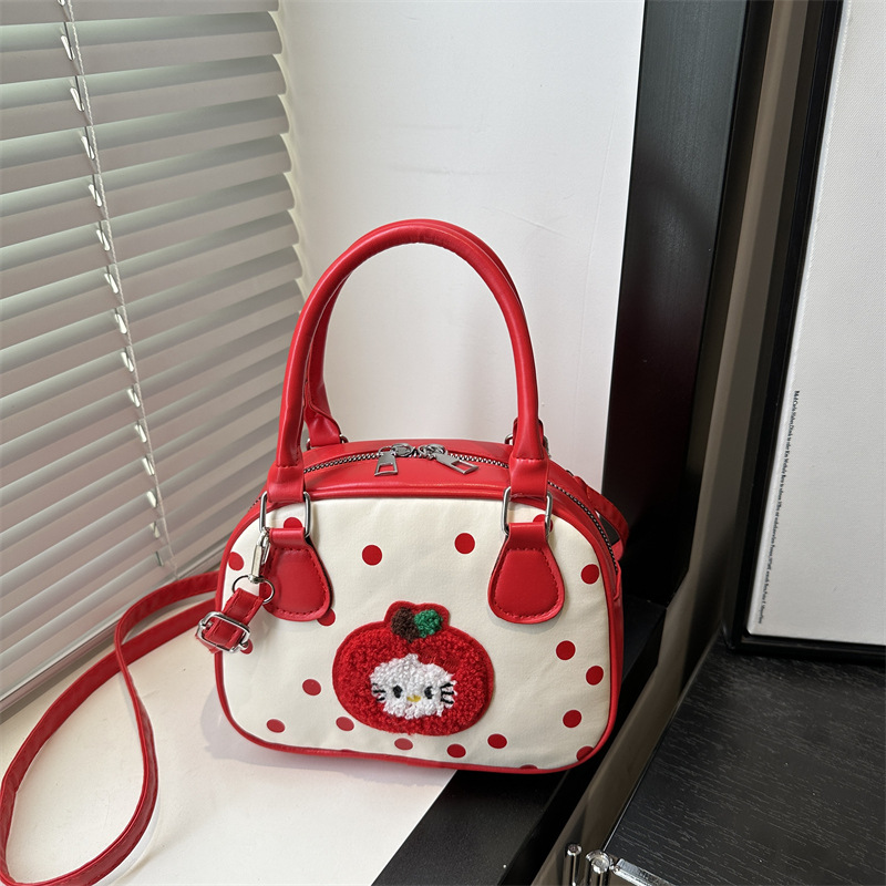 Cute little cat embroidery versatile small square bag, fresh and artistic single-shoulder bag, laid-back commuter single-shoulder bag for women full figure