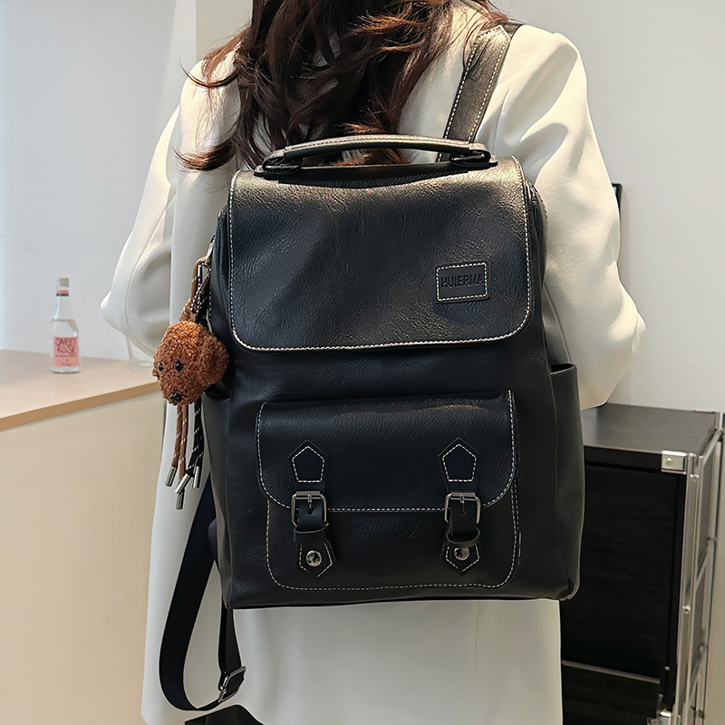 Retro and fashionable large-capacity backpack for women, 2025 new Korean version soft leather versatile college student schoolbag, travel backpack Specification drawing