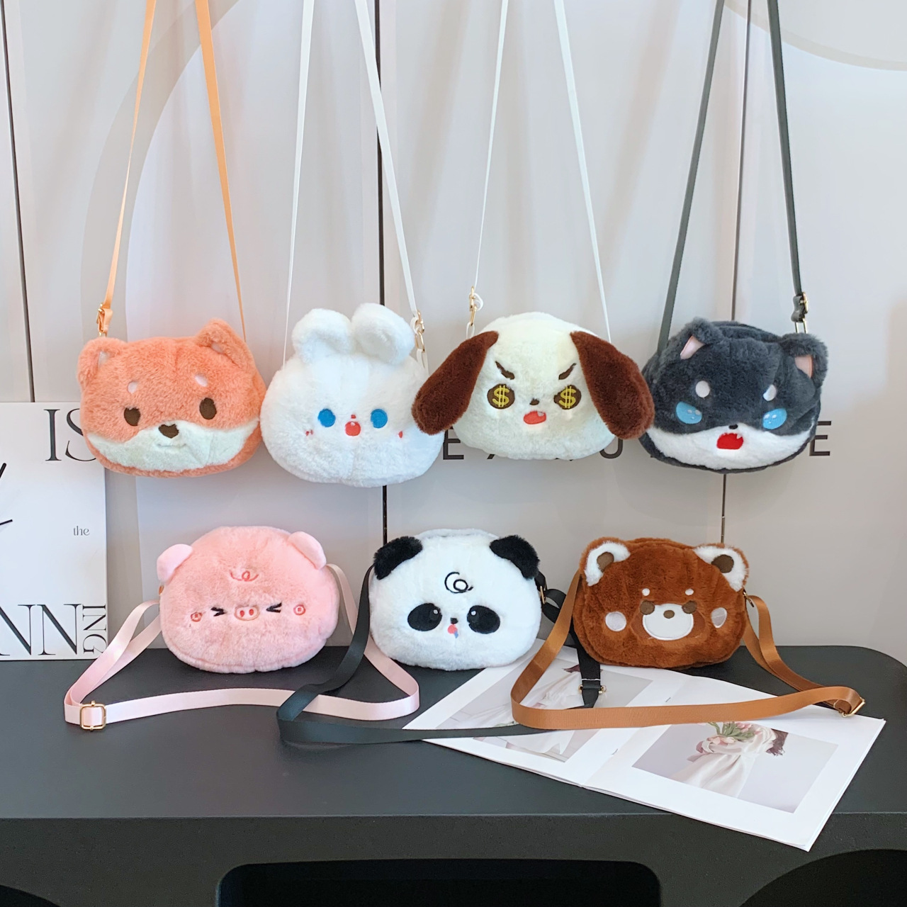 New fluffy panda doll bag, claw doll style, cartoon plush toy, crossbody single-shoulder, factory wholesale full figure