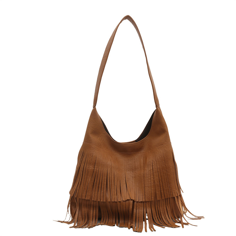 Cross-border Bag 2025 New Spring fringed single-shoulder bag, large-capacity commuting retro underarm tote bag Item Picture