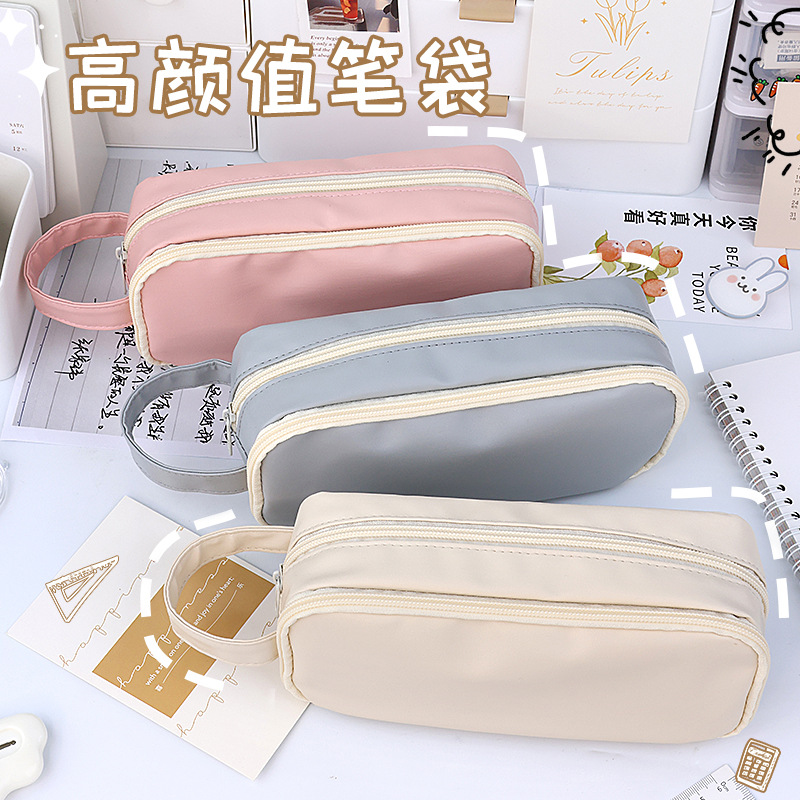 Simple and ins style, high appearance level, PU transparent pen case, large capacity, pencil box storage bag for middle and high school students, stationery box full figure